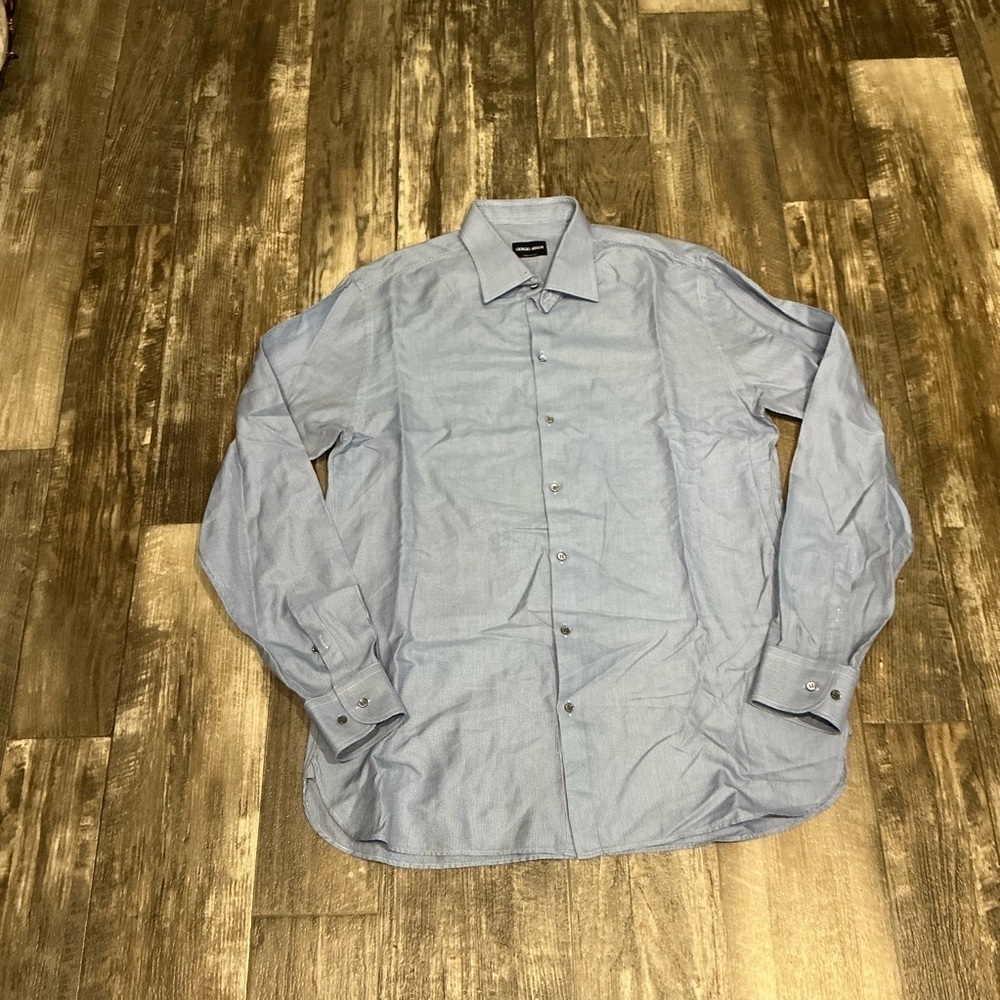 Giorgio Armani Light Blue and White Pattern Dress Shirt Size 42/16.5